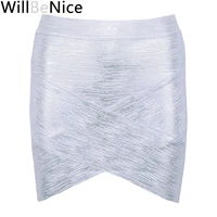 willbenice 2019 gold silver women mini irregular elastic bandage skirts sexy slim pencil bodycon skirt summer mini bandage skirt