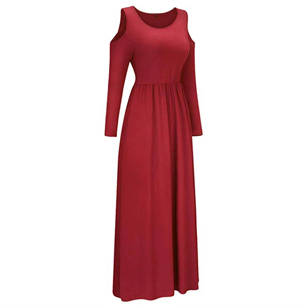 Новые однотонные длинные платья с длинным рукавом элегантные женские летние
