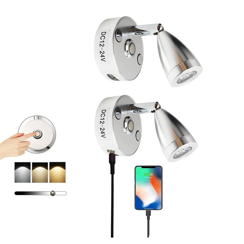 

RV LED Spot Reading Lamps, 12V Interior Spotlight Contact Switch with USB Interface for Caravan, Boat, Motorhome