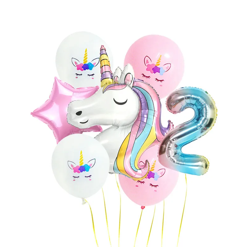 7 шт Радужный Единорог воздушный шар номер День Рождения вечерние украшения для