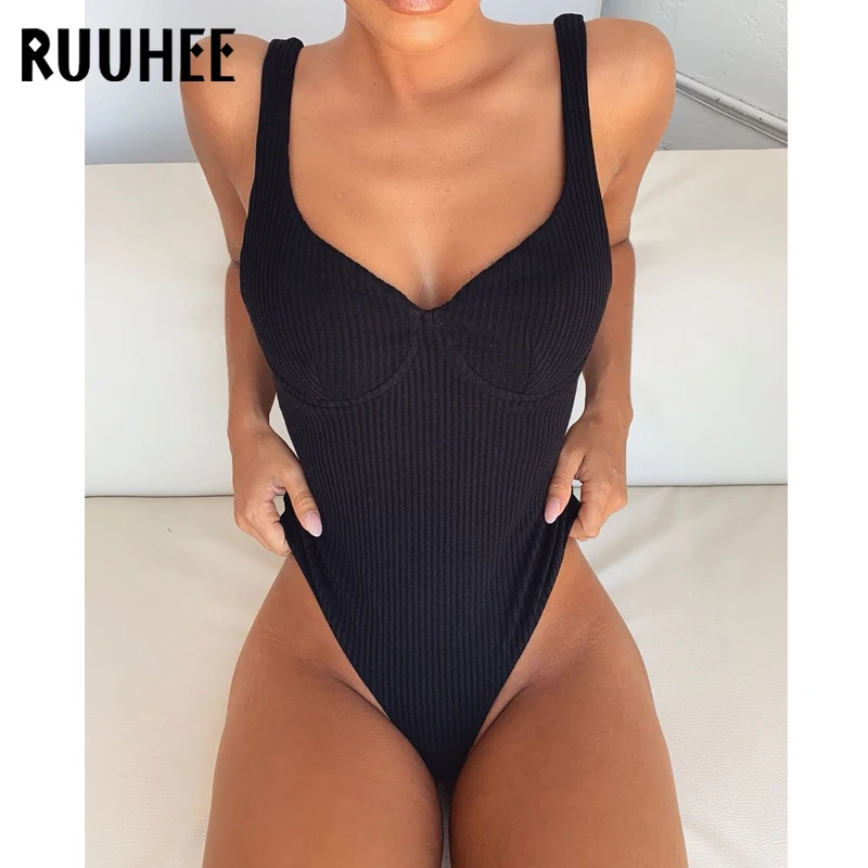 RUUHEE, сдельный купальник,, купальник для женщин, открытая спина, боди, Одноцветный, с высоким вырезом, купальный костюм, женский бикини, летняя пляжная одежда