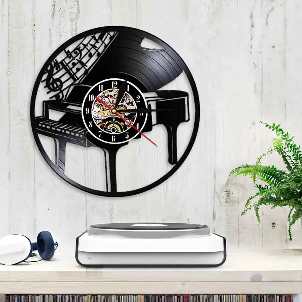 Музыкальные настенные часы с пианино винтажный домашний декор виниловой