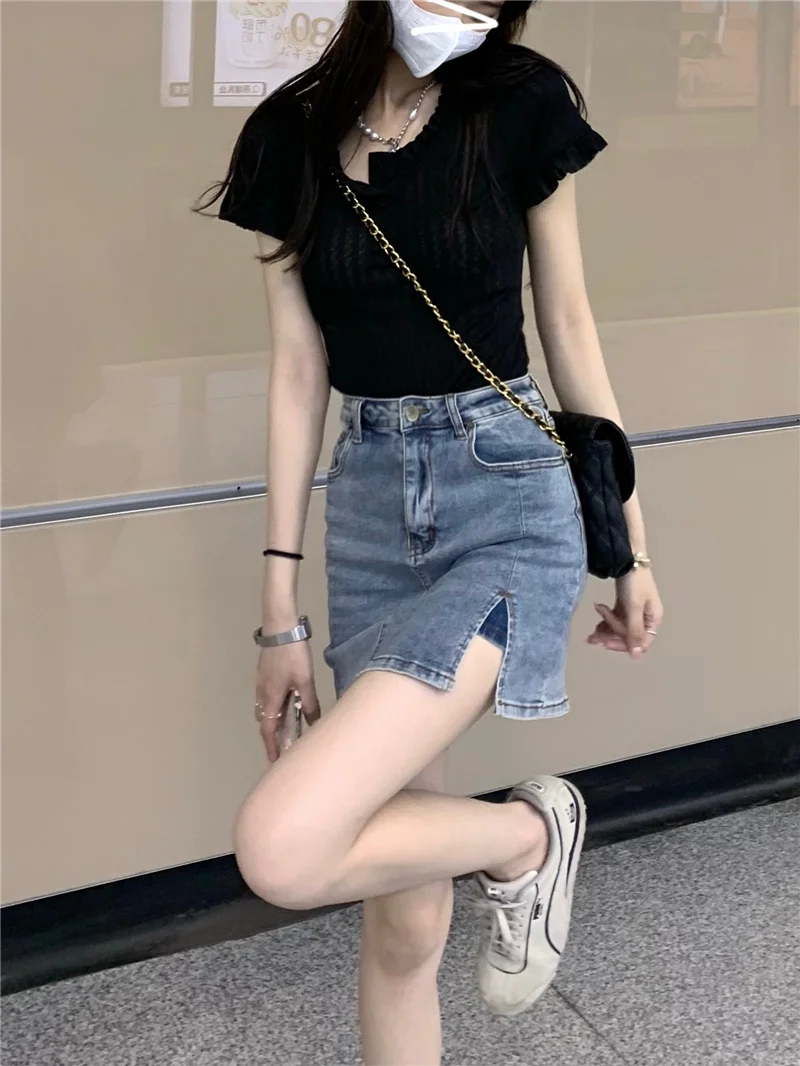 Кружевная футболка с коротким рукавом в иностранном стиле | Женская одежда