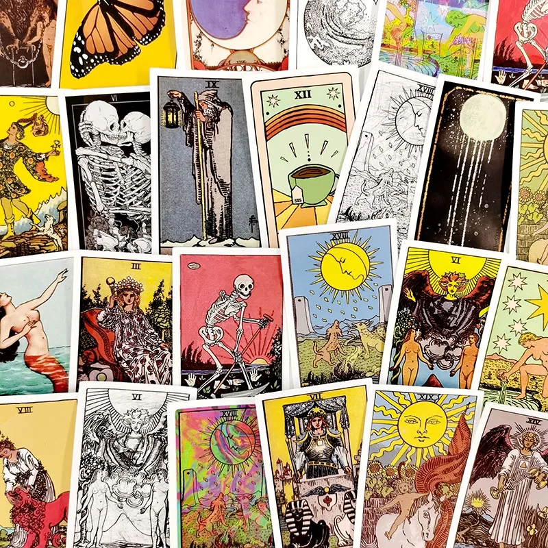 Juego de pegatinas de dibujos animados para monopat&iacute;n, set de 10/60 unids/set de tarjetas de Tarot de adivinaci&oacute;n para monopat&iacute;n, juguete DIY, nevera, port&aacute;til, &aacute;lbum de recortes para guitarra-3