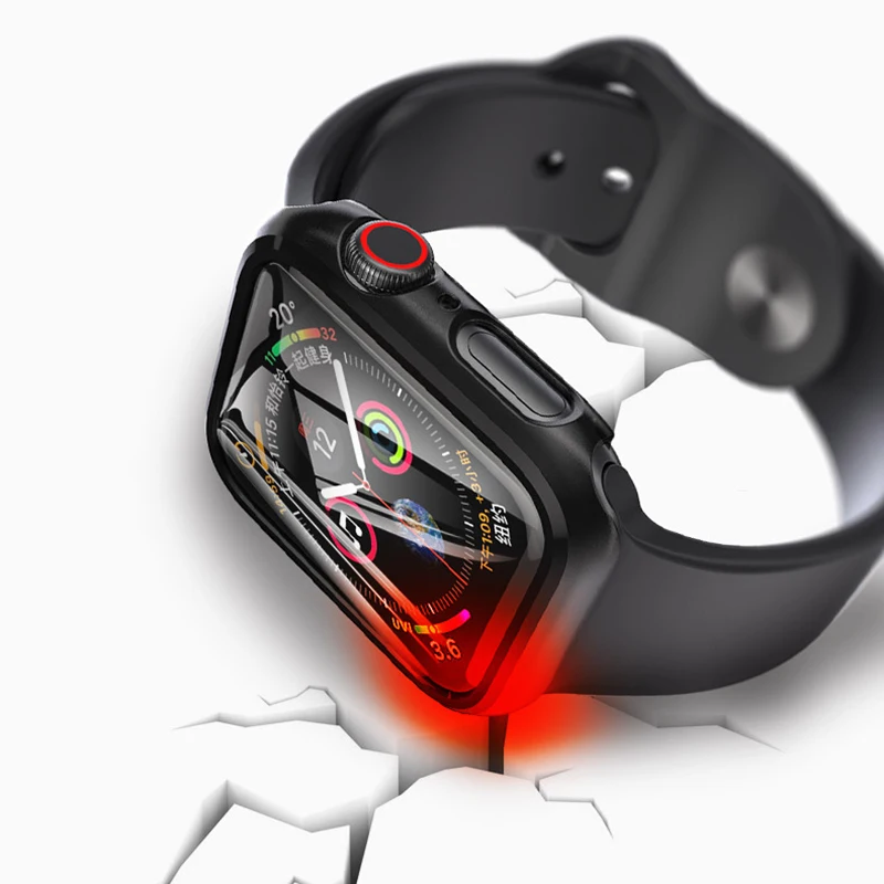 Чехол + закаленное стекло для Apple Watch 40 мм 44 серия 5 4 защитная пленка экрана чехол