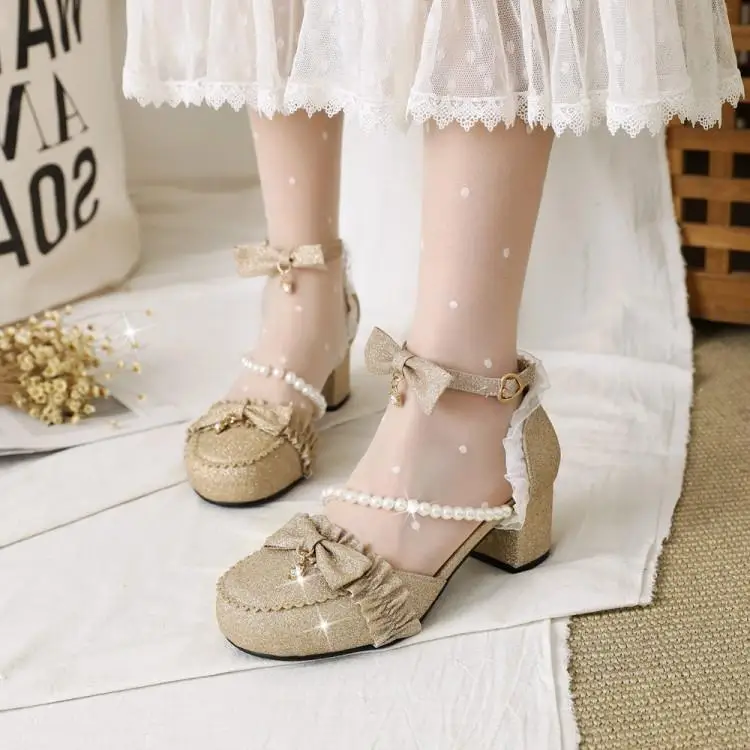 

Casual Heels 2021 Velvet Shoes Women Round Toe Sandals Ladies Comfortable Latest Bow 3cm Beige African Flock Basic Med Fretwork