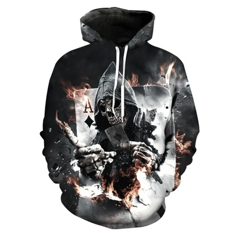 Толстовки с капюшоном в виде черепа и покера для мужчин женщин пуловер 3D забавные