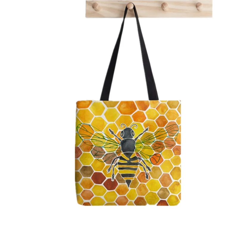 

Women shopper bag honeybee pattern Printed Kawaii Bag Harajuku Shopping Canvas Shopper Bag girl handbag Tote Shoulder Lady Bag