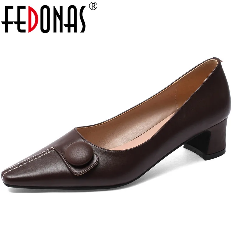 Женские туфли-лодочки FEDONAS элегантные туфли из натуральной кожи с квадратным