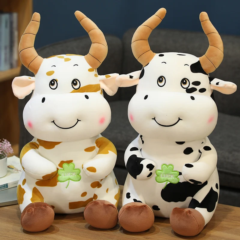 

Kawaii New Cattle Plush Toys OX Year Symbol Doll Kawaii Lucky Four Leaf Clover Cute Cow Plush Pillow Soft Plushies Kids Gift