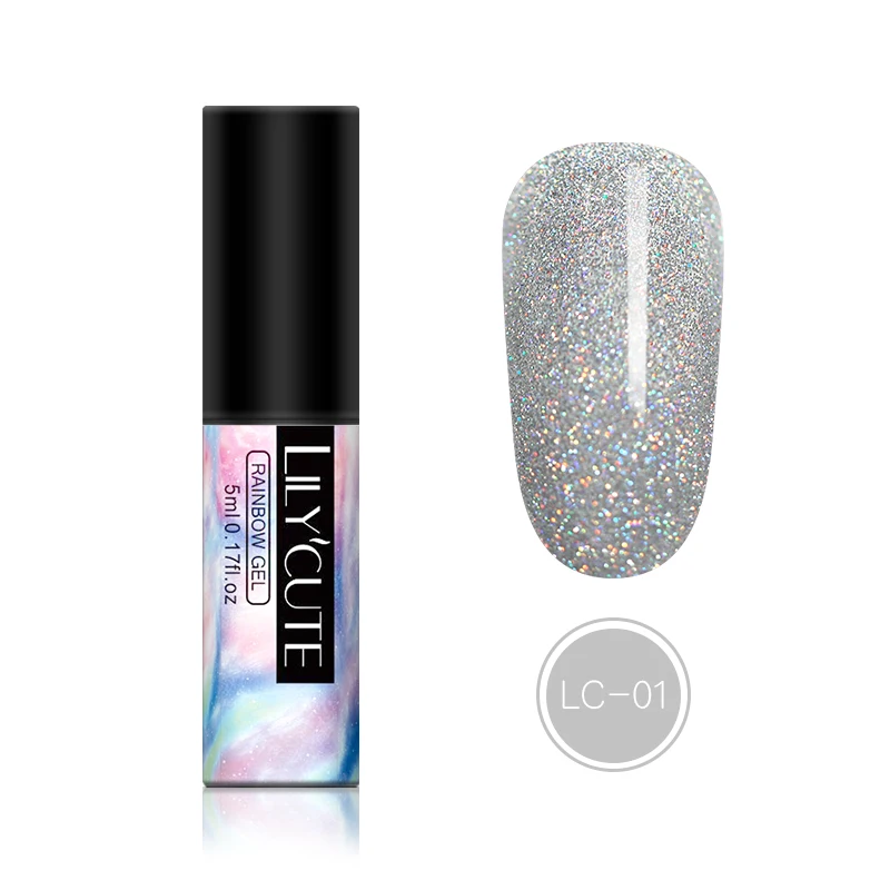 glitter 01 LILYCUTE, 5 мл, голографический лак, гель для ногтей, полуперманентный, замачивающийся, УФ-гель, мерцающий блеск, Гель-лак для ногтей, сделай сам, маникюр - Цвет: glitter 01