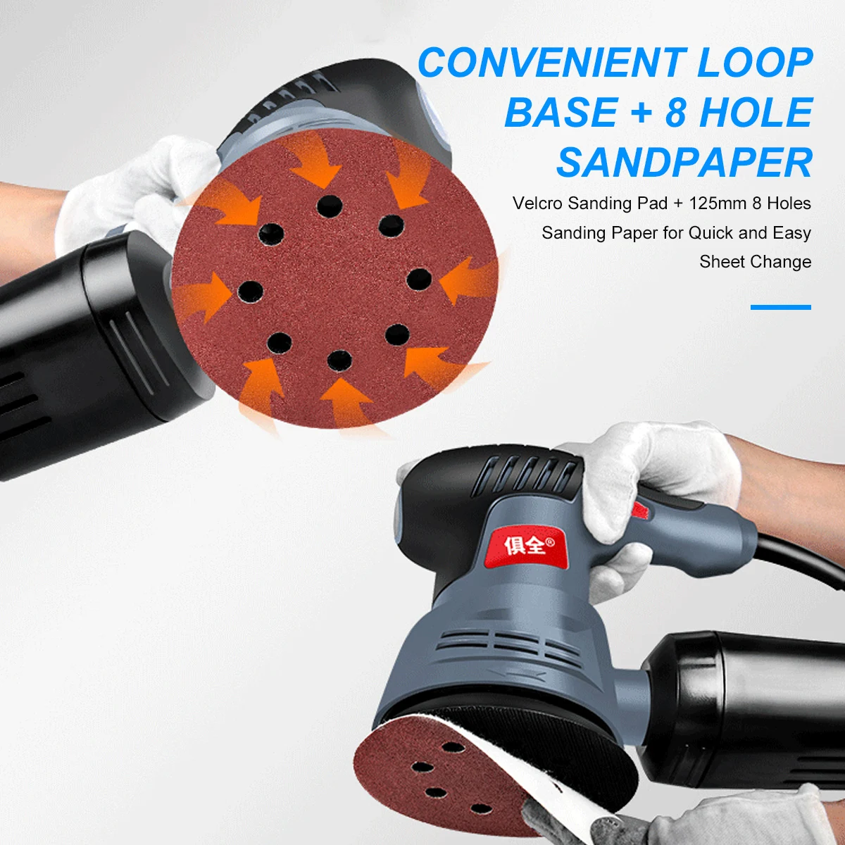 

400W Random Orbit Sander 5-Inch 12000RPM Electric Sander Kit with 6Pcs Sandpapers 6 Variable Speeds Efficient Dust Collection