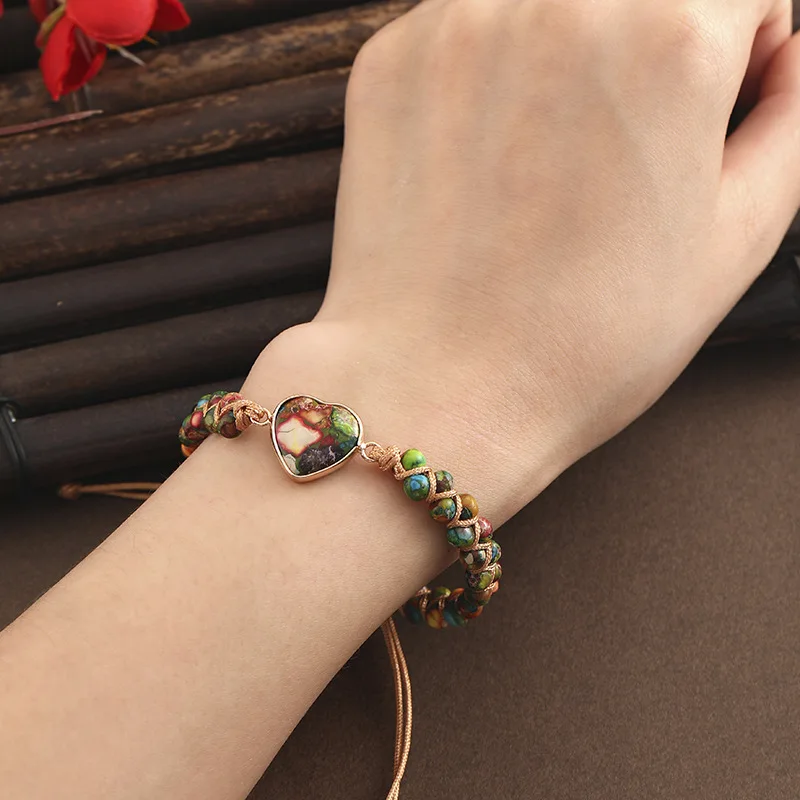 

Classic Heart Shape Charm Bracelets Amazonite String Braided Macrame Bracelets Teengirls Wrap Bracelet Femme Women Jewelry