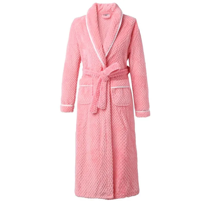

Sleepwear Women Kimono Robe Gown Thicken Flannel Long Nightwear Casual Intimate Lingerie Winter Warm Coral Fleece Home Wear