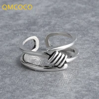 qmcoco korean simple silver color punk ring personality hipste jewelry adjustable fashion for women jewelry accessories