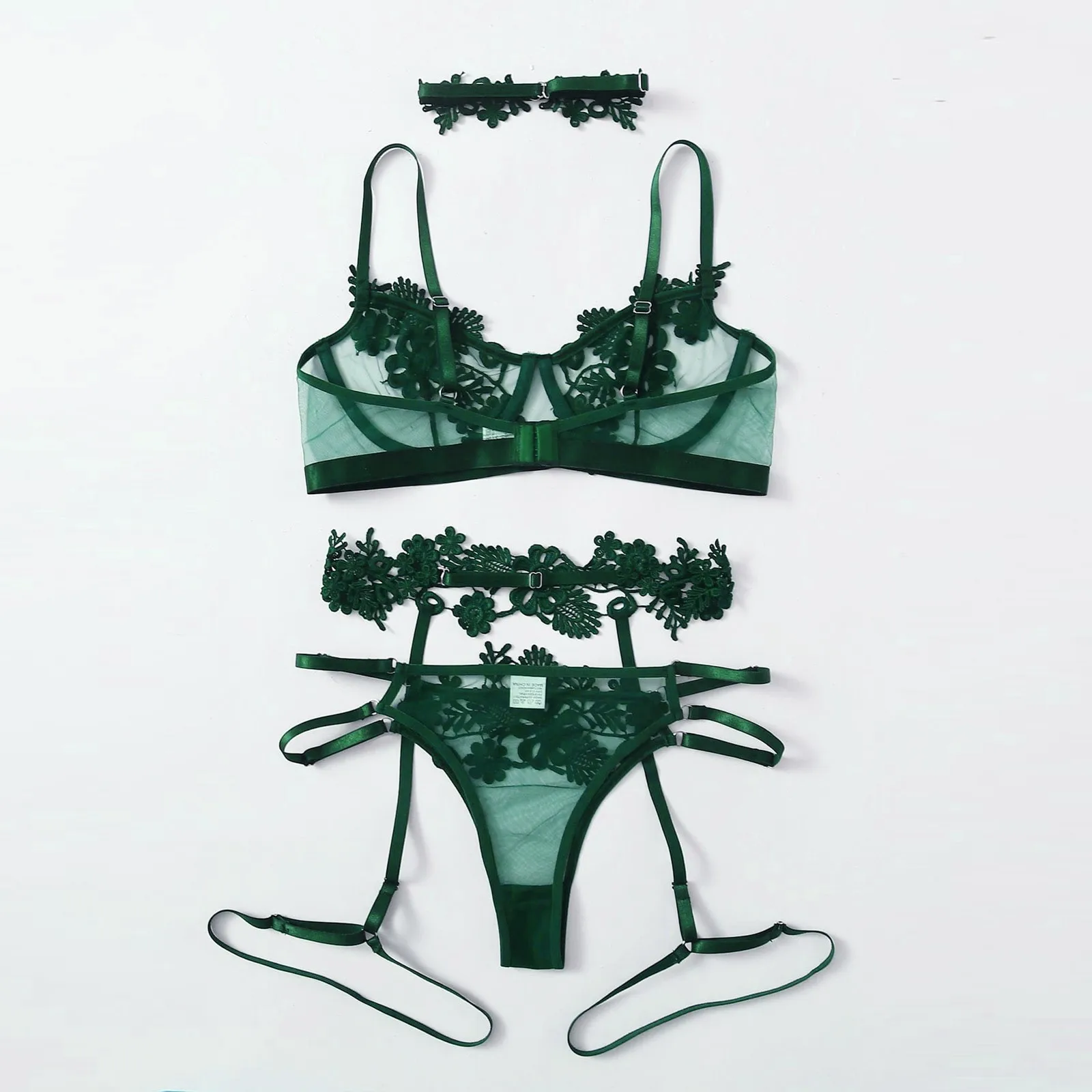 

Sexy Lingerie Cut-out Floral Embroidery Underwear Women Set Underwire Bra Lingerie Set Perspective Sensual Garter Belt Brief Set