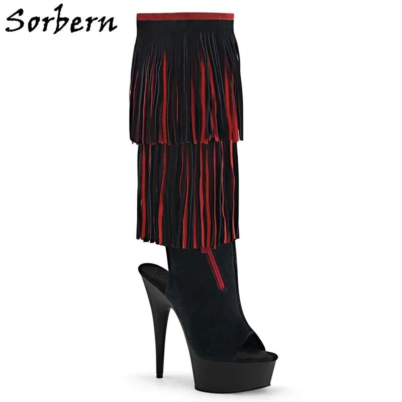 Женские сапоги с бахромой Sorbern до колена на высоком каблуке 6 дюймов 8 платформе