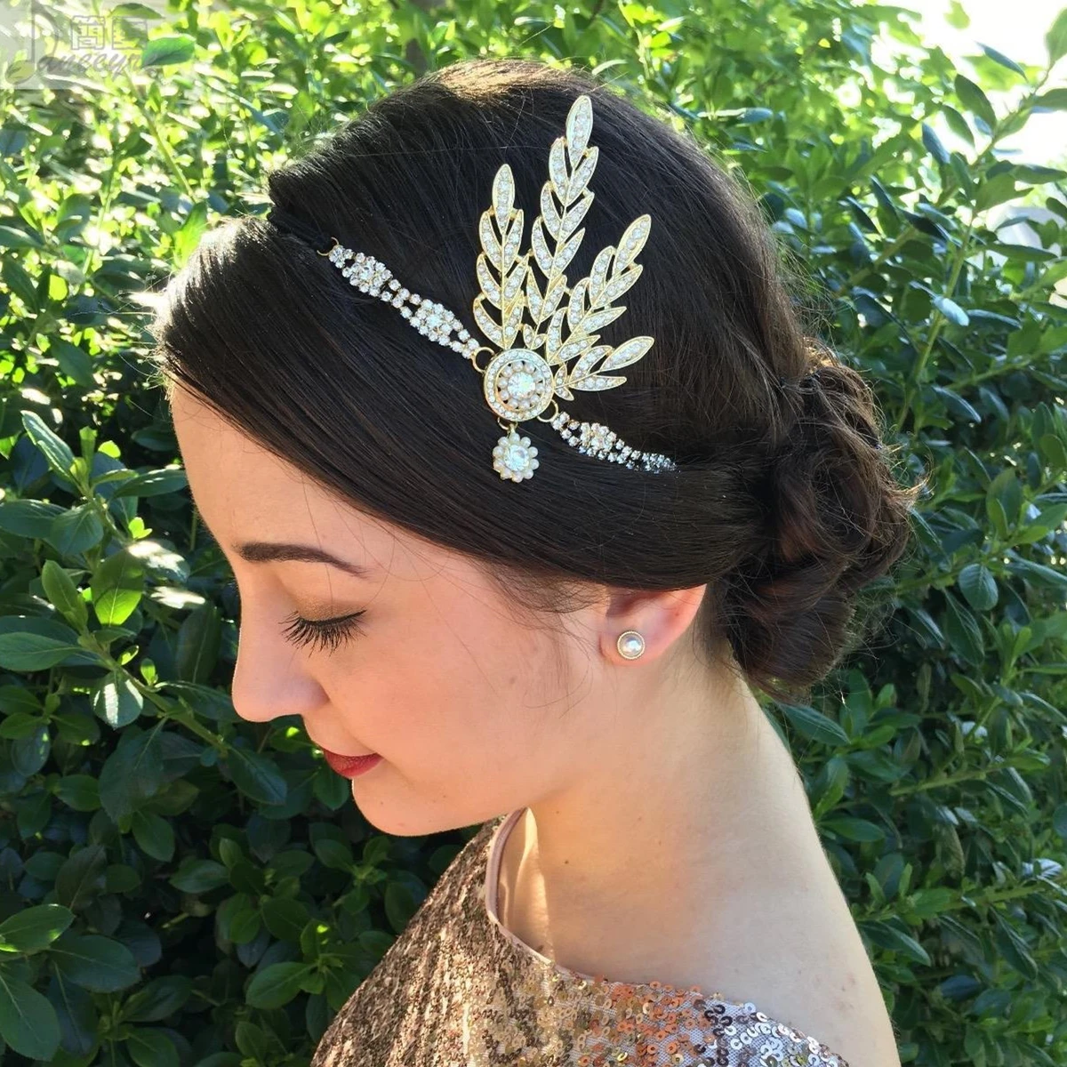 1920s Flapper Great Gatsby набор аксессуаров с листьями медальон Жемчужная Повязка На Голову