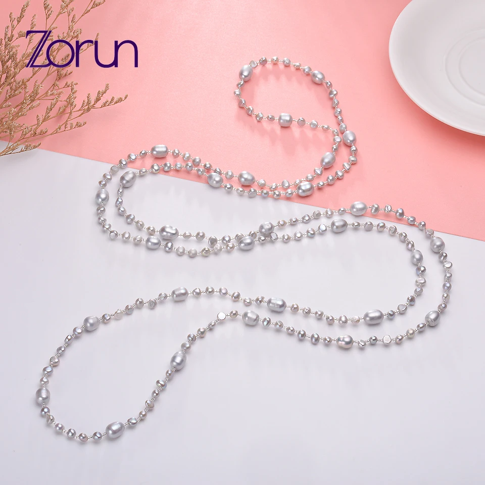 

Zorun Natural Freshwater Baroque Pearl Long Sweater Chain Necklace Jewelry for Women 80cm/120cm/160cm New Design