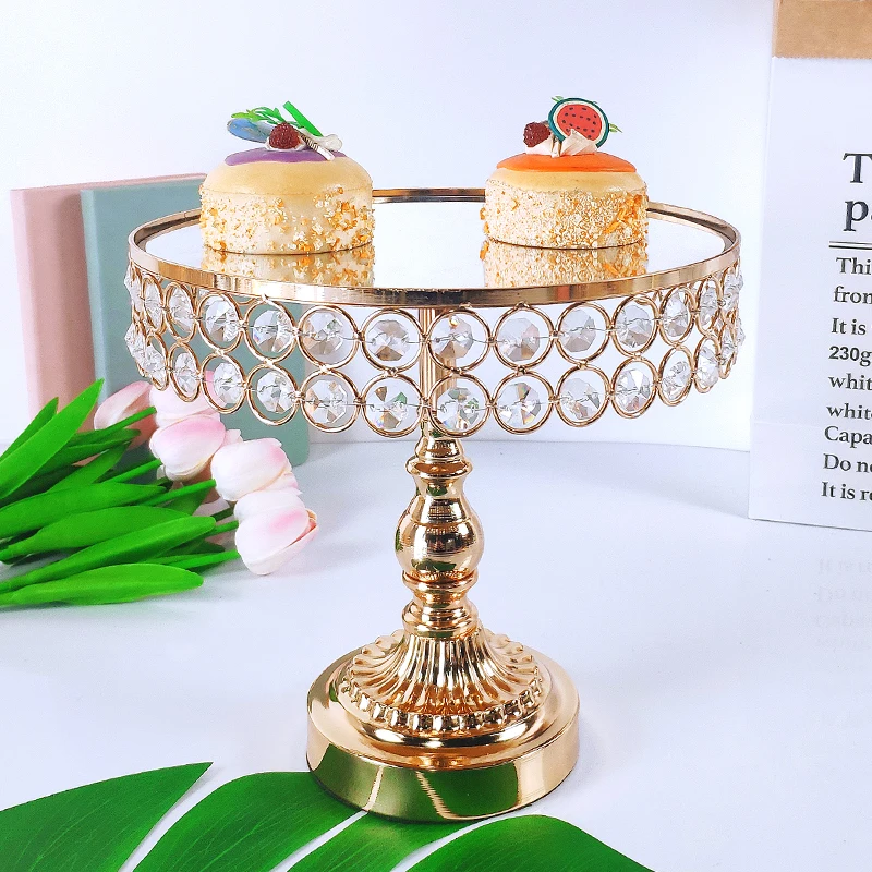 

Gold acryl Mirror Metal Cake Stand Round Wedding Birthday Party Dessert Cupcake Pedestal Display Plate Home Decor