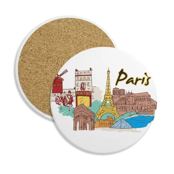 

France Paris Eiffel Tower Watercolor Stone Drink Ceramics Coasters for Mug Cup Gift 2pcs