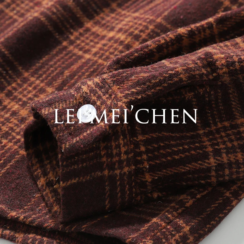 

LEIMEICHEN Casual Men Shirt Long Sleeve Autumn Winter Thick Plaid flannel Shirts Mens of Women Vintage Japanese Streetwear RF513