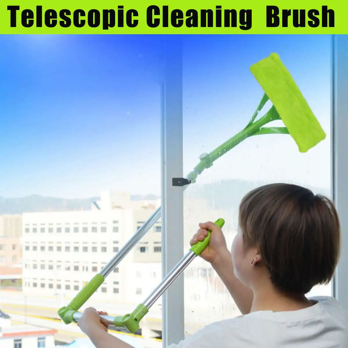 Cepillo limpiador de ventanas plegable telesc&oacute;pico, pr&aacute;ctico limpiador de vidrio de doble cara, &uacute;til para limpiar superficies de vidrio, 196cm, nuevo dise&ntilde;o-0