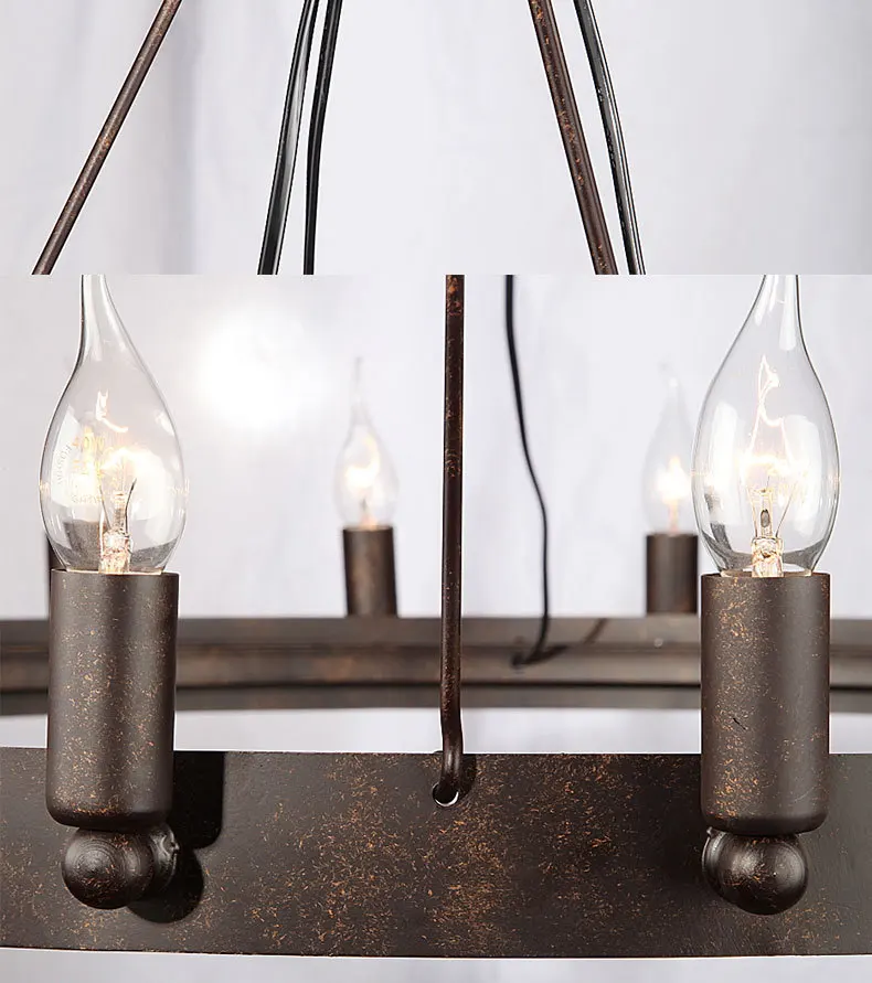 

RH Loft American rural vintage iron chandelier classic industrial light round candle chandelier creative dining hall lamp led