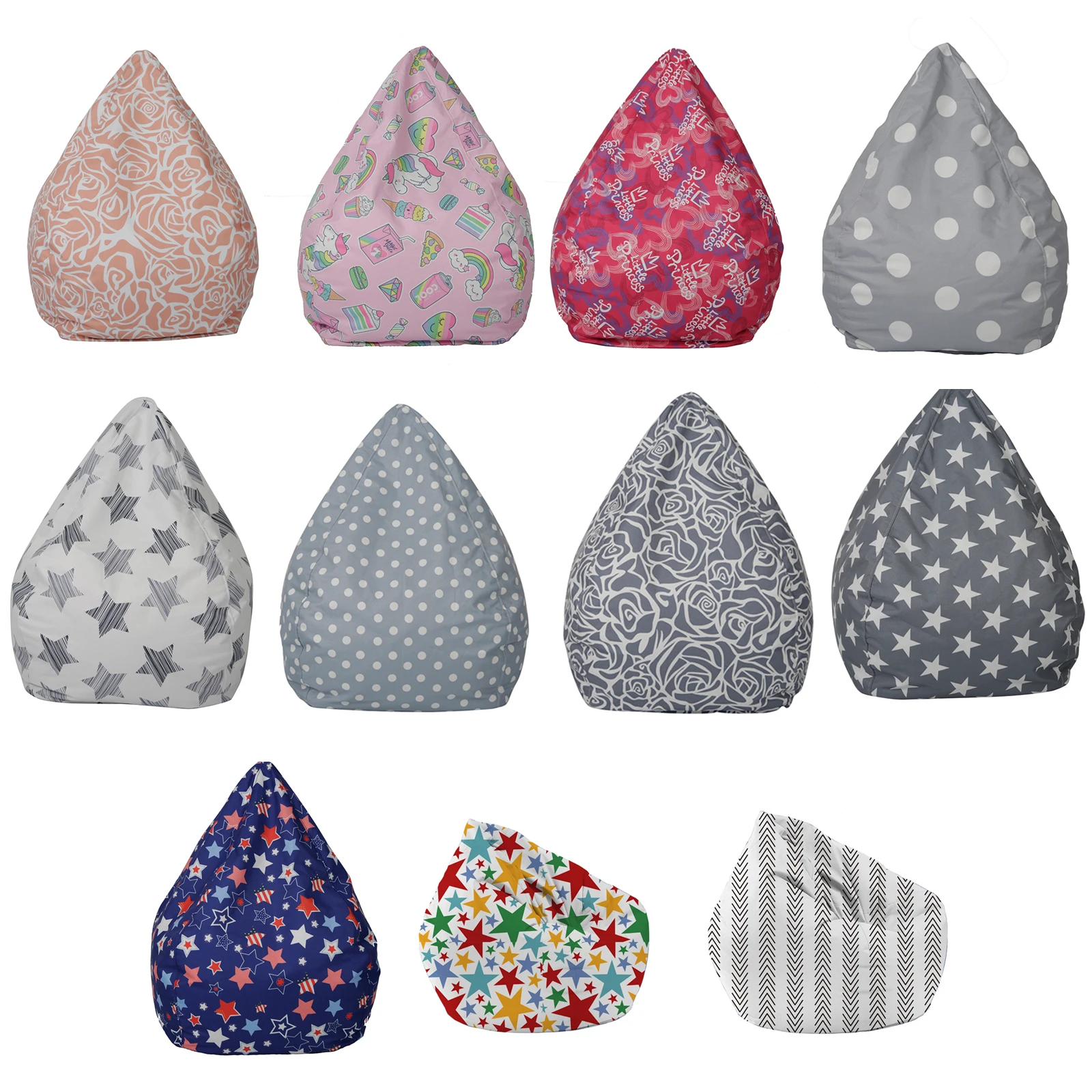 

Bean Bag Cover Without Filler Star Polka Dot Rose Printed Lounger Sack Cozy Lazy Chair Beanbag Slipcover for Adults and Children