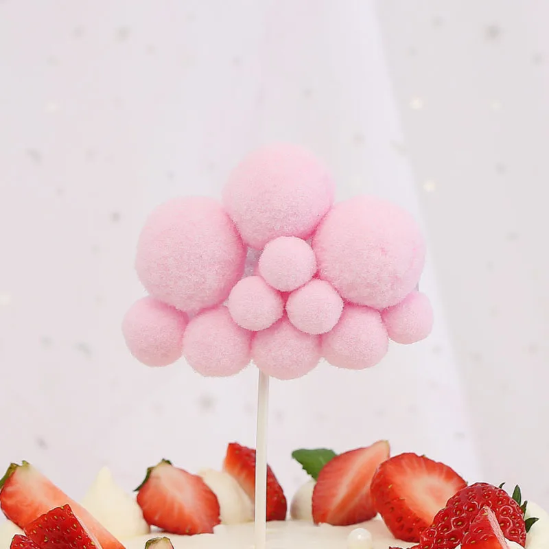 Cloud shape Pom-pom Colorful Cake Topper For Birthday Anniversary Party Cupcake Decoration Blue Pink White Baking Supplies Decor | Дом и сад