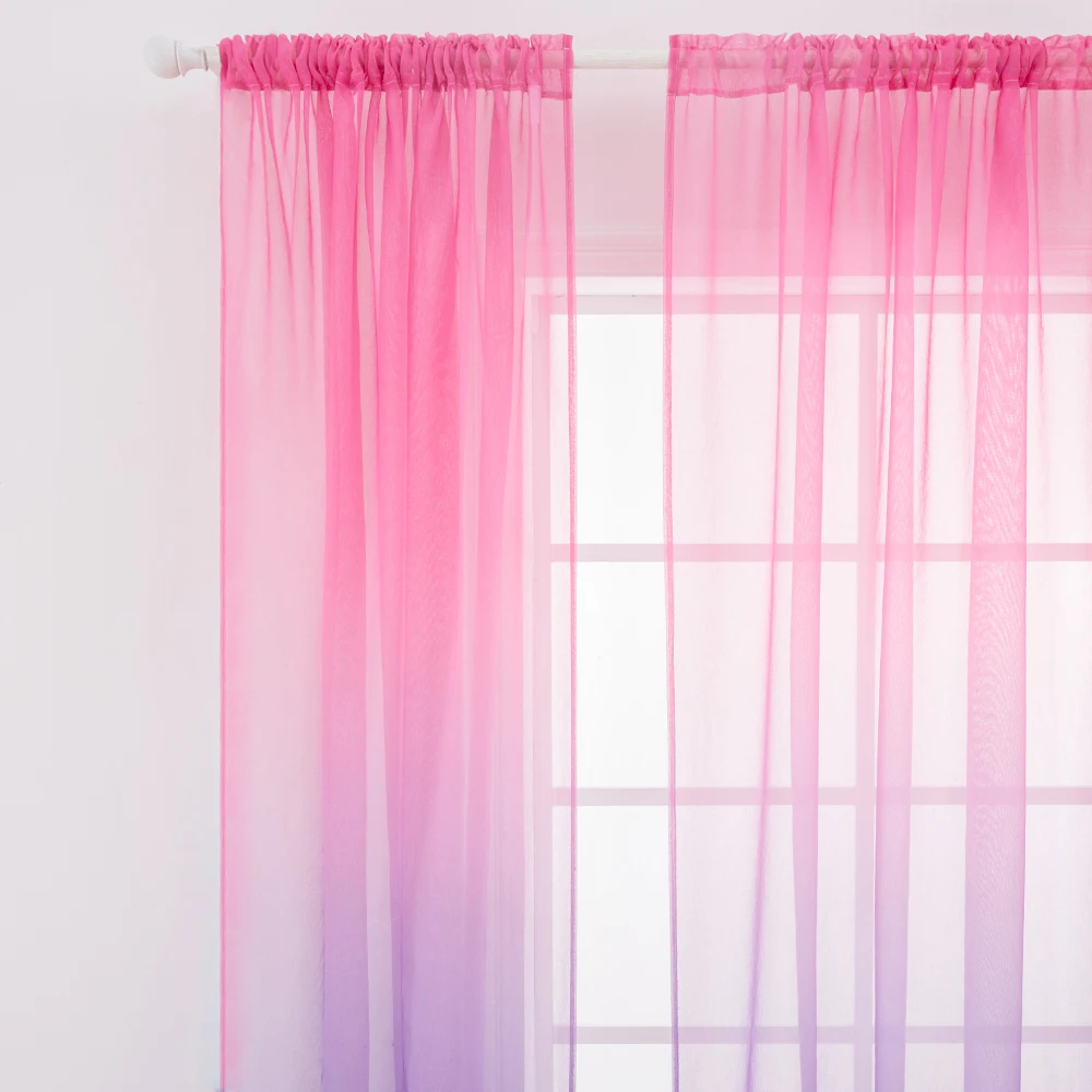 MILING Gradient Window Sheer Curtains Bedroom Valance for Living Room Tulle Voile Transparent Wedding Drapes | Дом и сад