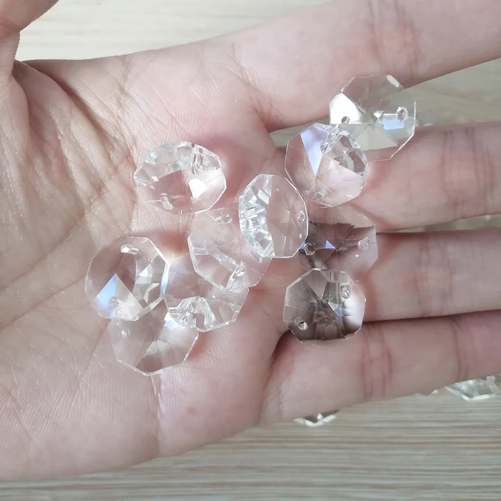 Camal 20pcs Clear 14mm Crystal Octagonal Loose Beads Two Holes Prisms Chandelier Lamp Parts Accessories DIY Wedding Centerpiece images - 6