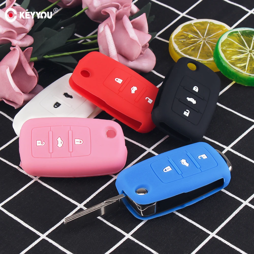 Силиконовый чехол KEYYOU для ключей автомобиля VW Golf 4 5 6 Bora Jetta Polo Beet Passat Skoda Octavia A5 Fabia