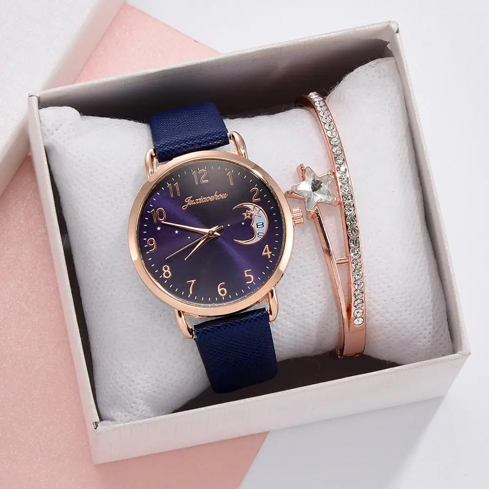

Printed Moon Luxury Women Fashion Watches Simple Female Dress Wristwatches Classical Design Ladies Quartz Leather Watch