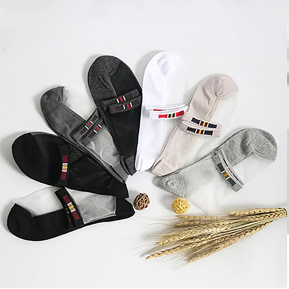 

Men Ultra-Thin Glass Silk Short Invisible Transparent Socks Men Cotton Short Crew Male Cotton Socks Antiskid Breathable Summer