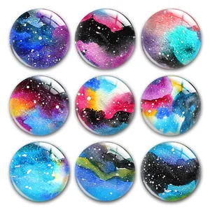 Стеклянный кабошон водного цвета, Радужный цвет, звездное небо, цветная живопись, круглая фотография, стеклянный кабошон, демонстрация, плоская задняя сторона, фурнитура для изготовления
