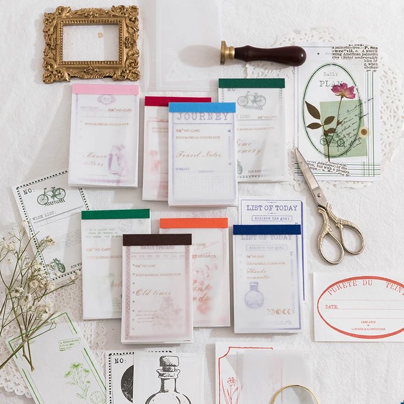 

Yoofun 30pcs/pack Retro Material Paper with 3 Different Types of Papers Scrapbooking Journal Planner Memopads Check List DIY