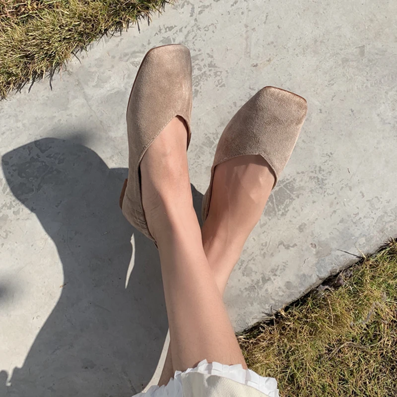 Concise Flat Shoes Women Suede Moccasins Square Toe Casual Ballet Flats Female Slip On Soft Loafer Lady Spring Autumn Shoe Woman | Обувь