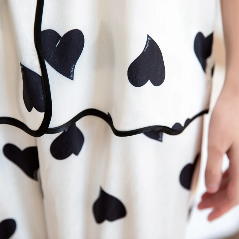 

Women Spring Summer Sleepwear Trouser Suits Print Sweet Heart Pajamas Set Summer Short Sleeve 2 PCS Shirt&Pant Rayon Home Wear