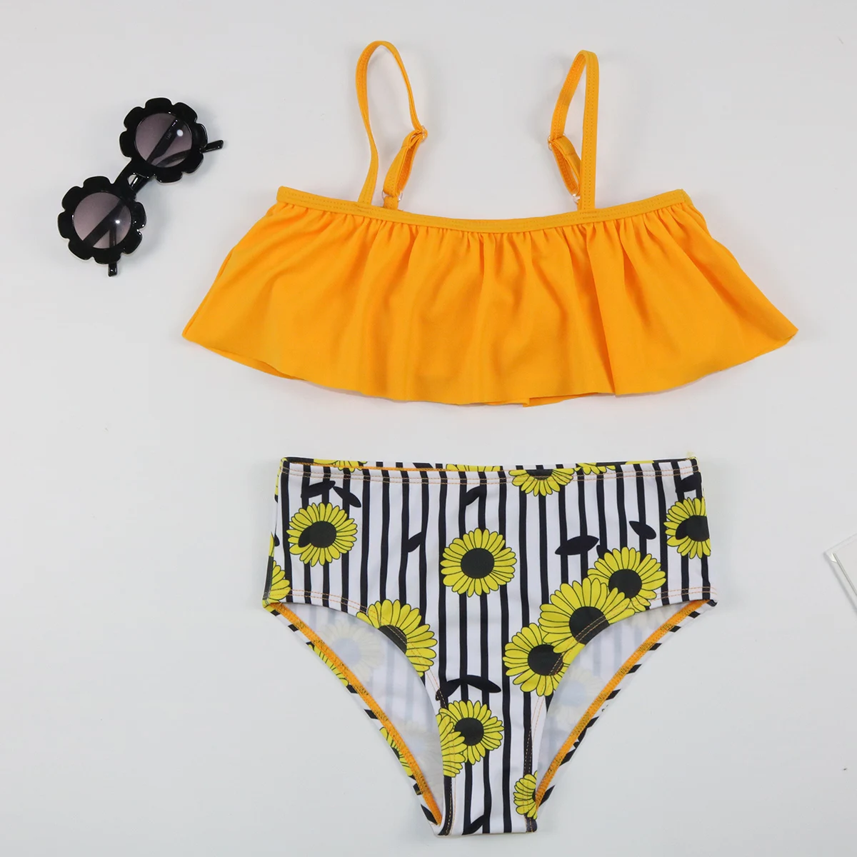 Детские танкини для девочек набор купальников тонкие бретельки с подсолнухами