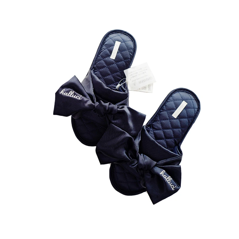 Шёлковые Нескользящие шлепанцы с большим бантом и резиновой подошвой|Тапочки| |