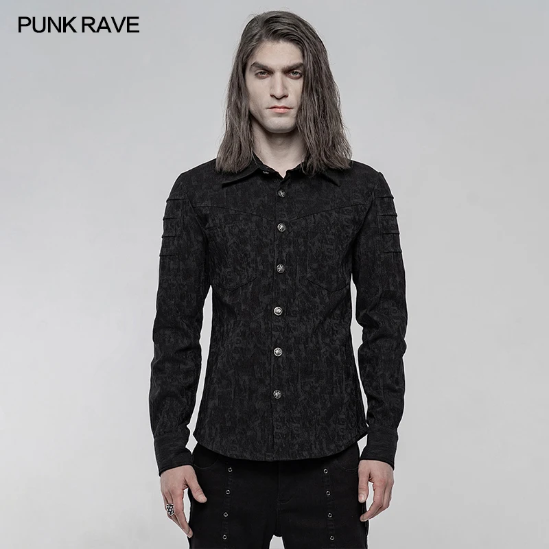 PUNK RAVE Elastic Jacquard Punk Long Sleeve Men's Shirt Punk Rave WY-1225CCM