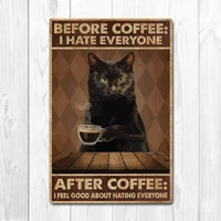 before coffee after coffee poster cat poster vintage tin metal sign bar club cafe garage wall decor farm decor art