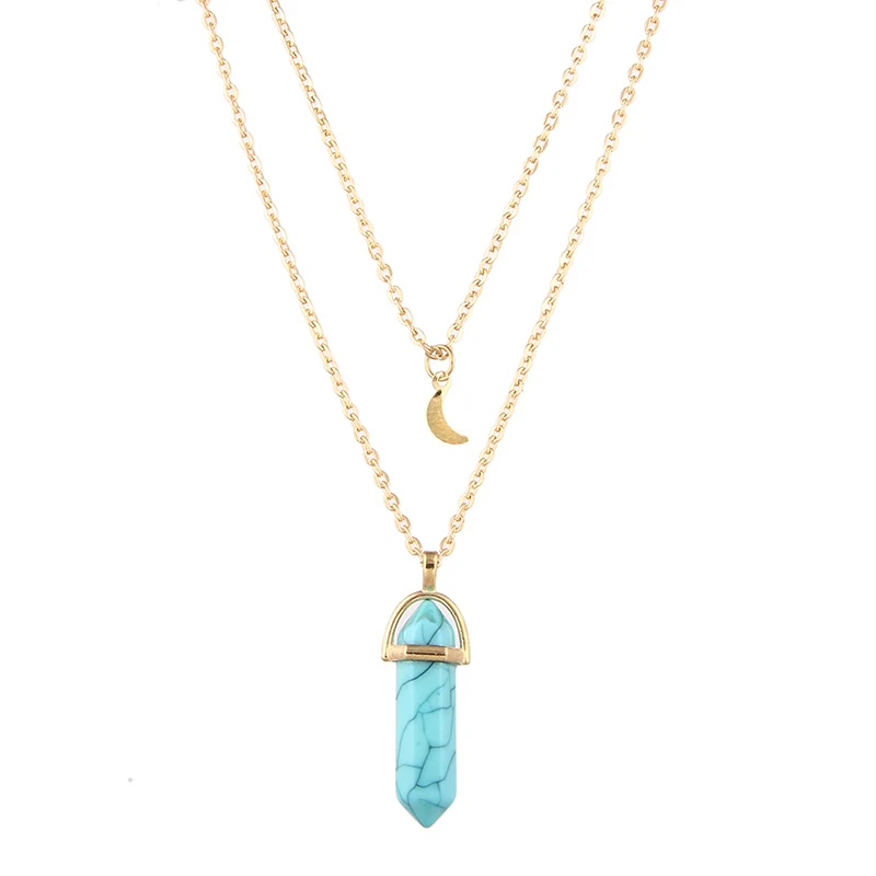 

Bohemia Multi Layered Necklaces Hexagonal Bullet Gothic Natural Stone Moon Star Charm Pendant Necklace for Women Jewelry New