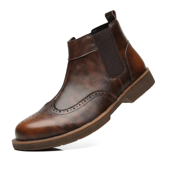 Brown Chelsea boots YIGER/Новинка; мужские Ботинки Martin; кожаные ботильоны без застежки; большие размеры; ботинки в байкерском стиле ручной работы; ковбойские ботинки; ботинки «Челси»; 151 - Цвет: Brown Chelsea boots