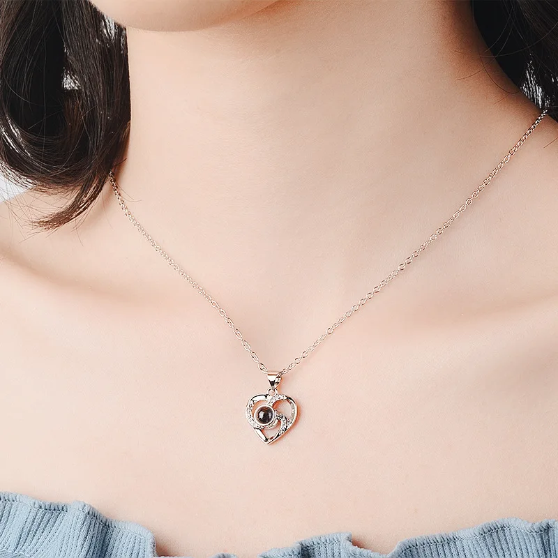 

OMHXZJ Wholesale European Fashion Woman Girl Party Gift Heart Projecting LOVE Zircon S925 Sterling Silver Pendant Necklace NA82