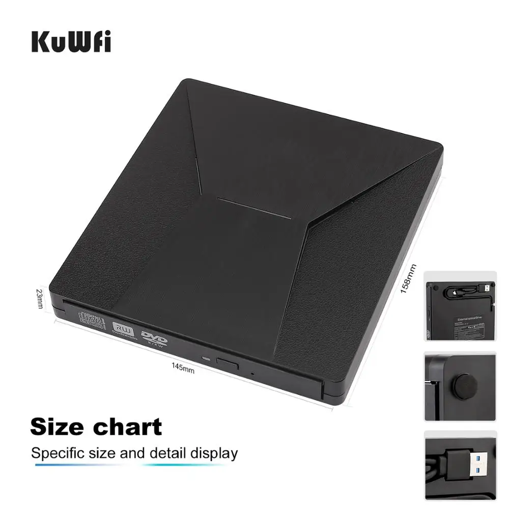 KuWfi USB 3 0 Тип C Портативный с высоким уровнем Скорость DVD +/RW красочными светильник