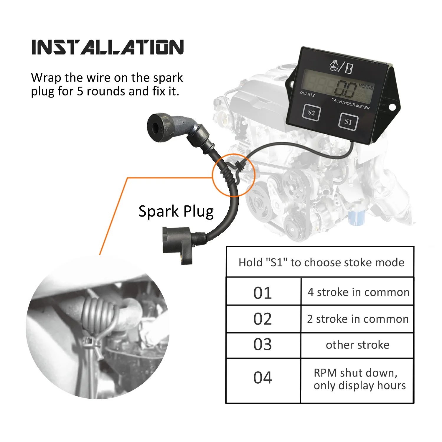 Цифровой тахометр водонепроницаемый счетчик моточасов с ЖК дисплеем для