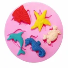 Силиконовые формы для помадки, шоколада, 3D дельфин, краб, рыба, морской конек, морская звезда, инструменты для украшения торта