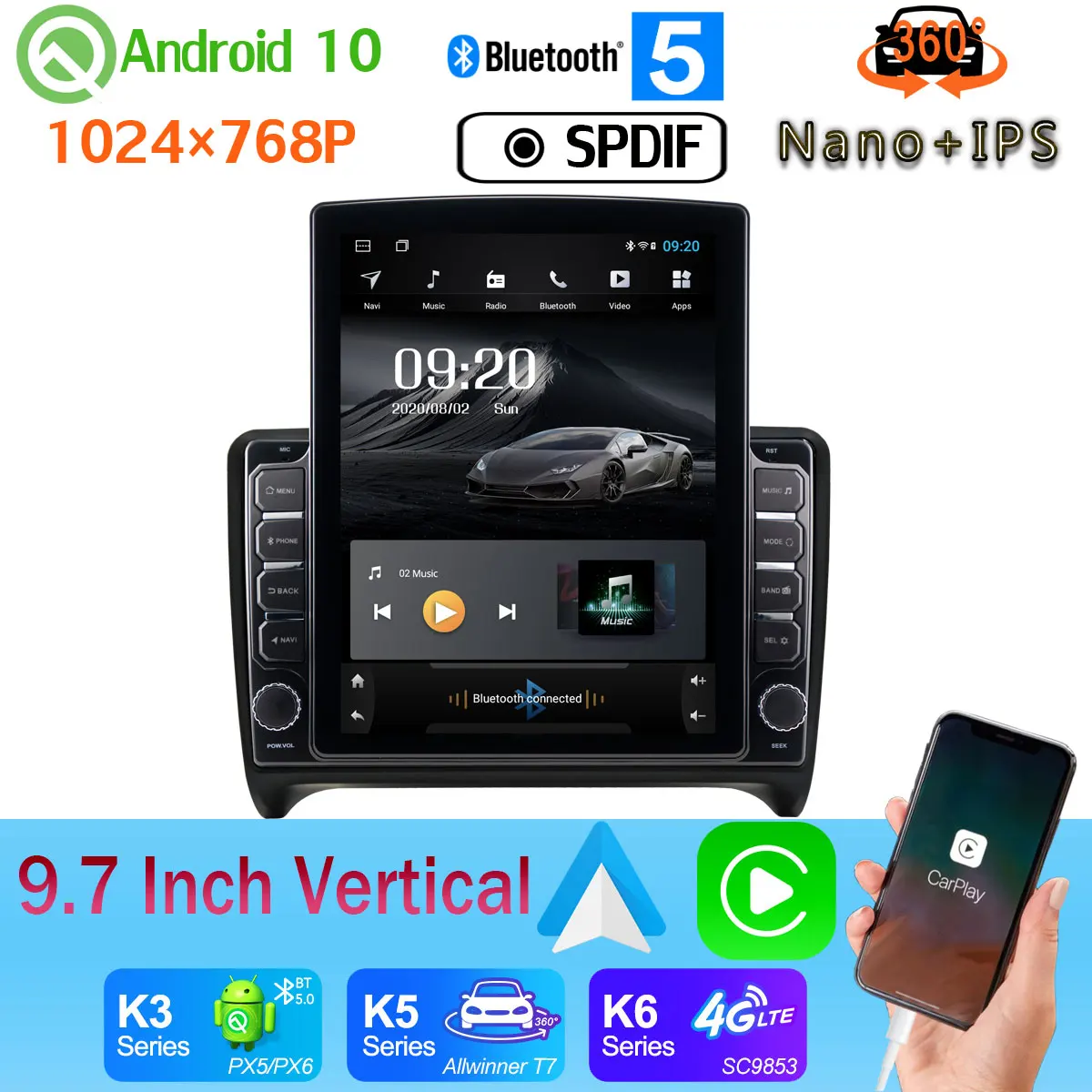 Автомагнитола Tesla Android 360 4 камеры 9 7 дюйма GPS PX6 + 64 ГБ для Audi TT MK2 10 0 2006|Автомагнитолы|